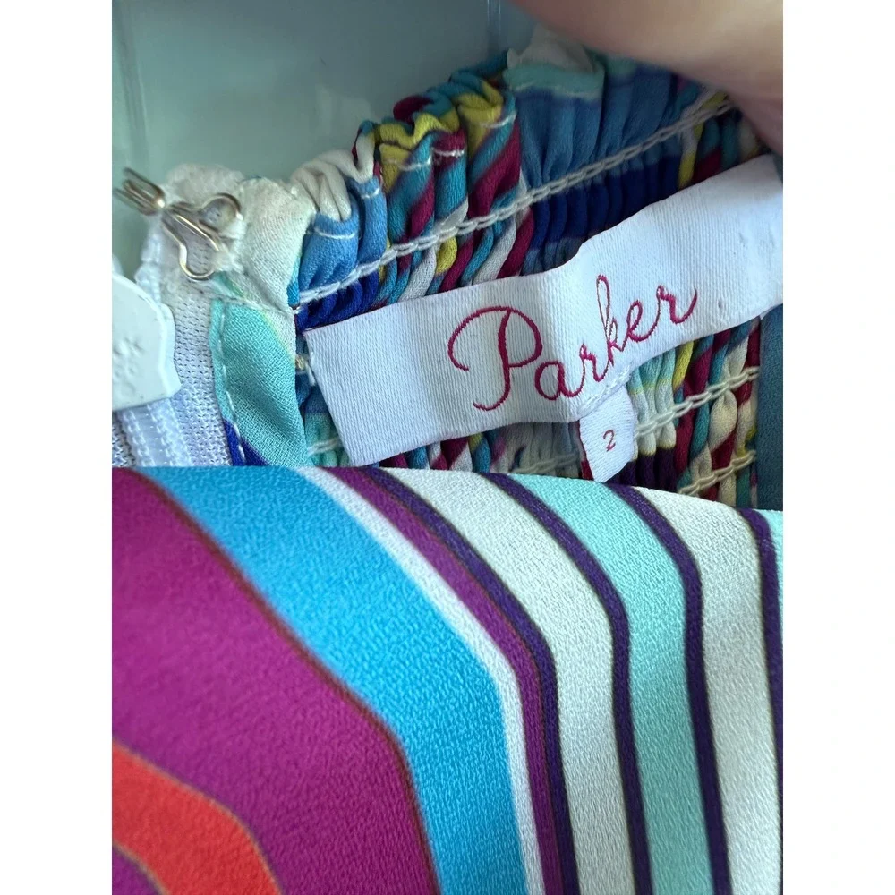 Parker Multicolor Pleated Midi Fit and Flare Dress Sweetheart Neckline Size‎ 2